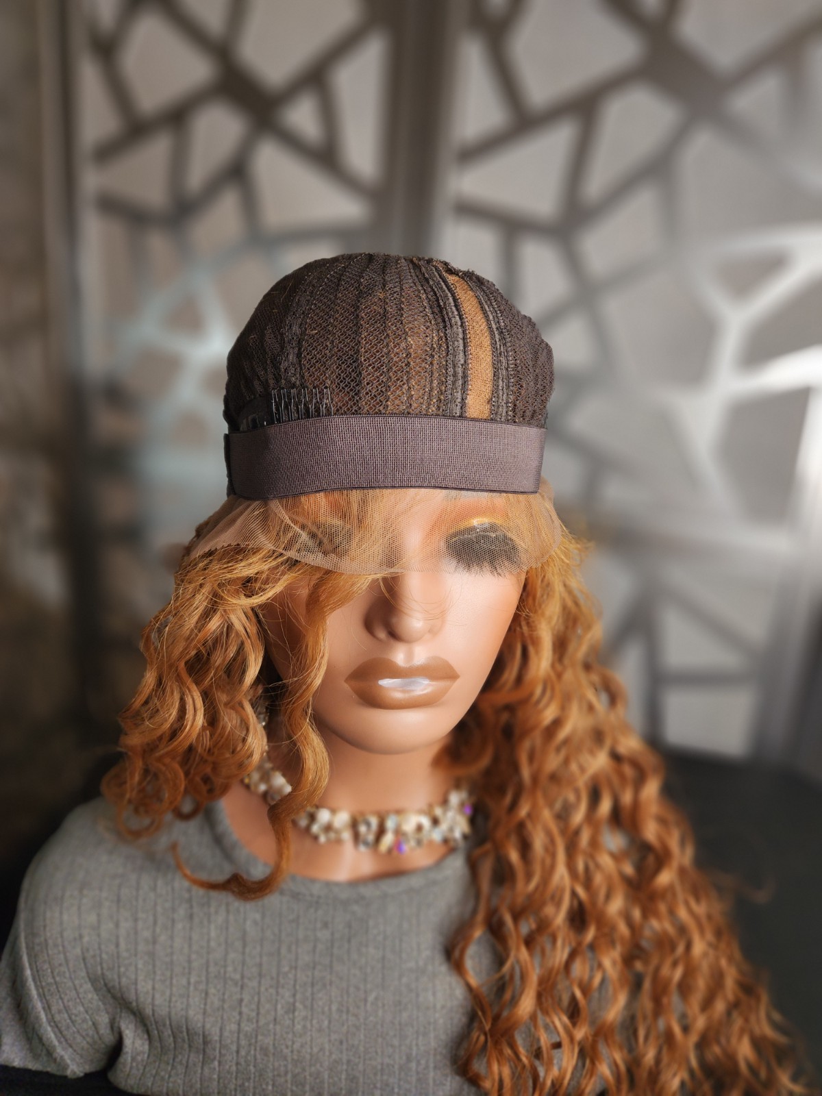 Strawberry Blonde Auburn Wig Curly Wig Lace Front Human Hair Blend Extra Long