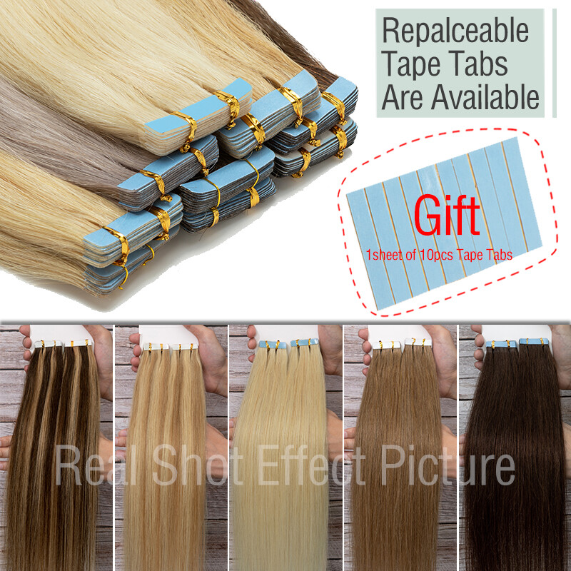 Invisible Tape in Remy Human Hair Extensions Skin Weft Balayage Indian 10pcs