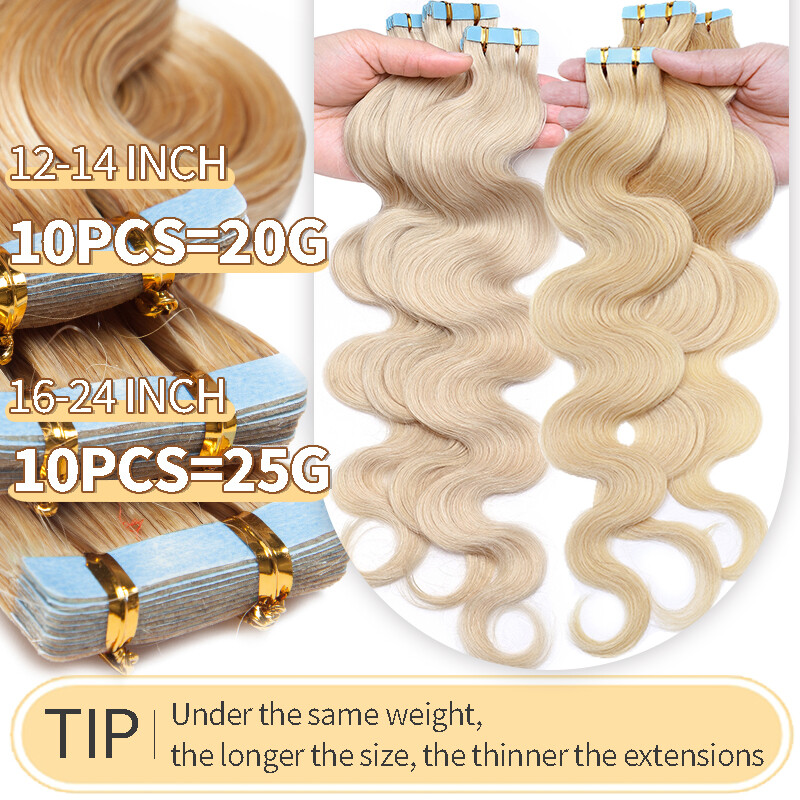 200g 80pcs Tape In Human Hair Extensions Skin Weft FULL HEAD Body Wave Ombre