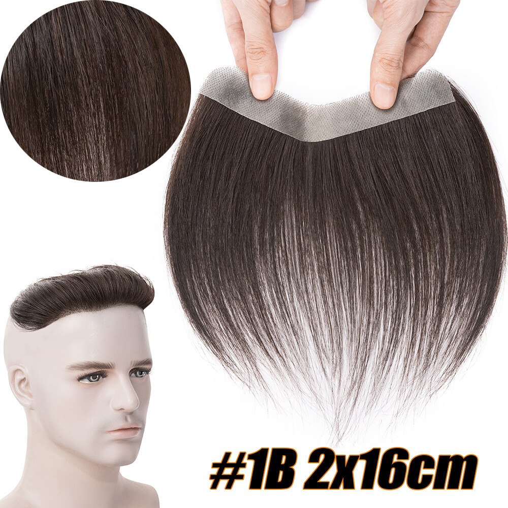 Frontal Hairpiece Mens Remy Hair Extensions Hairline Topper Toupee PU Thin Skin