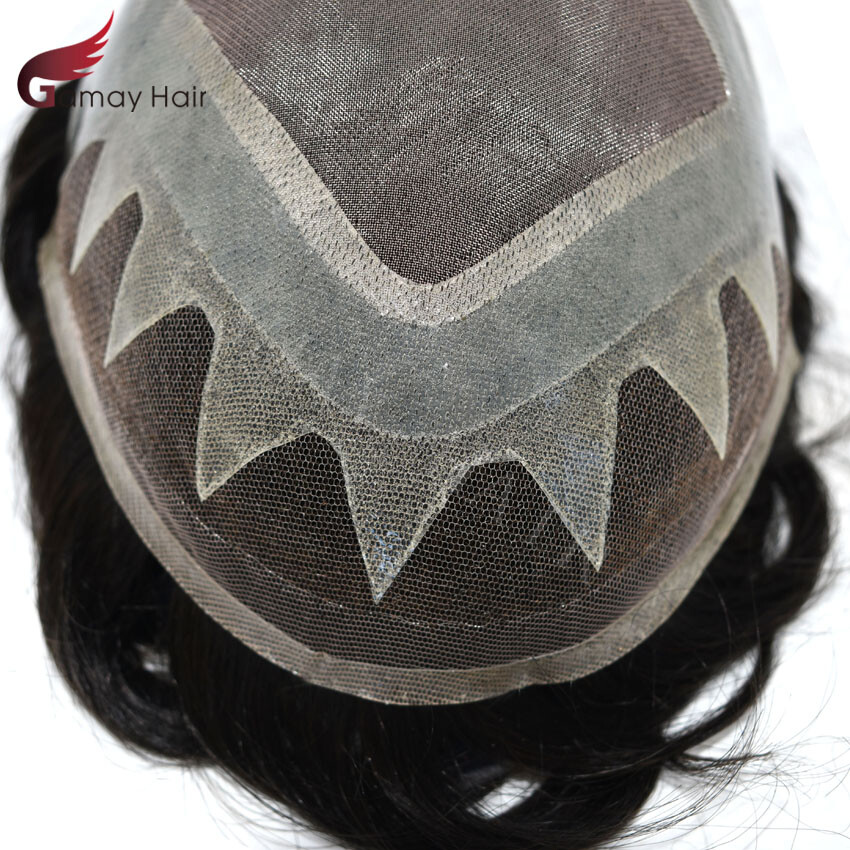 Toupee for Men Hair System Replacement French Lace Front Poly Skin PU Mens Wigs