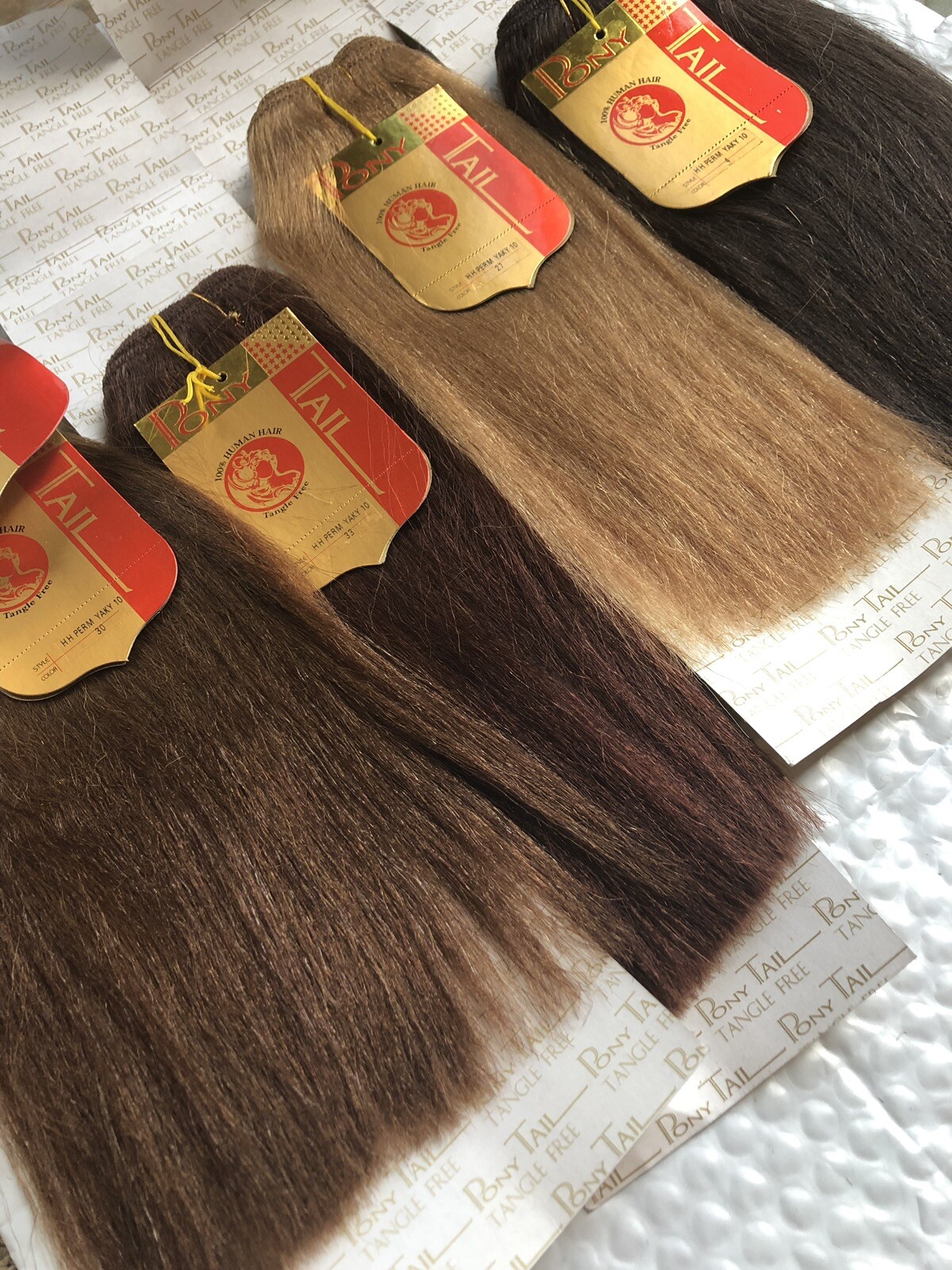 100% Human Hair for Weaving by Pony Tail, Perm Yaki Coarse Texture, Bright Color