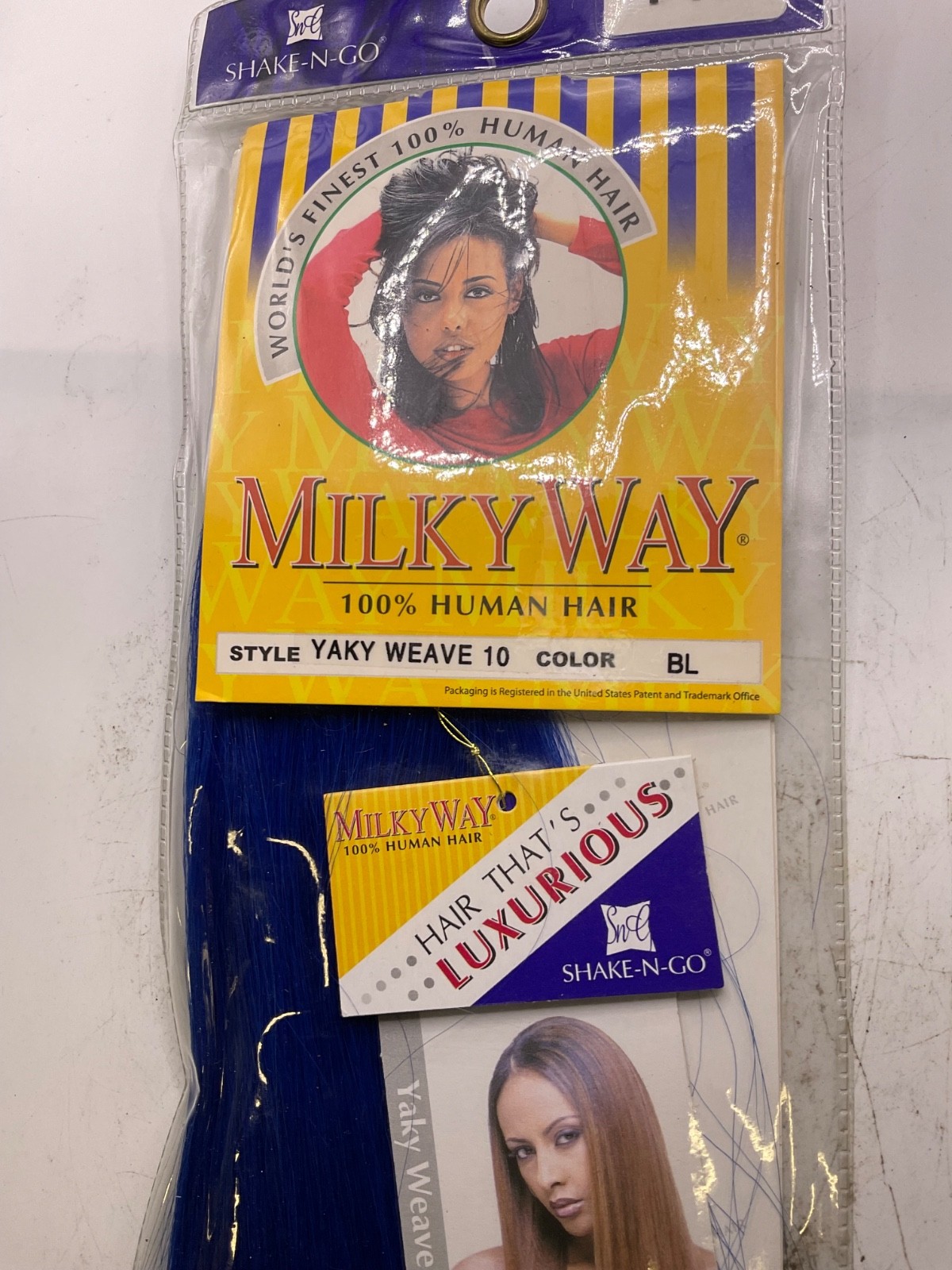 Shake-N-Go Milky Way 100% Human Hair Yaky Weave Length: 10″ Color: Blue