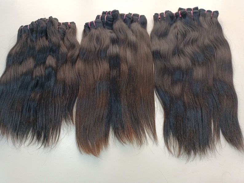 24 inch Indian Straight Human Hair Extensions, Raw unprocessed machine weft