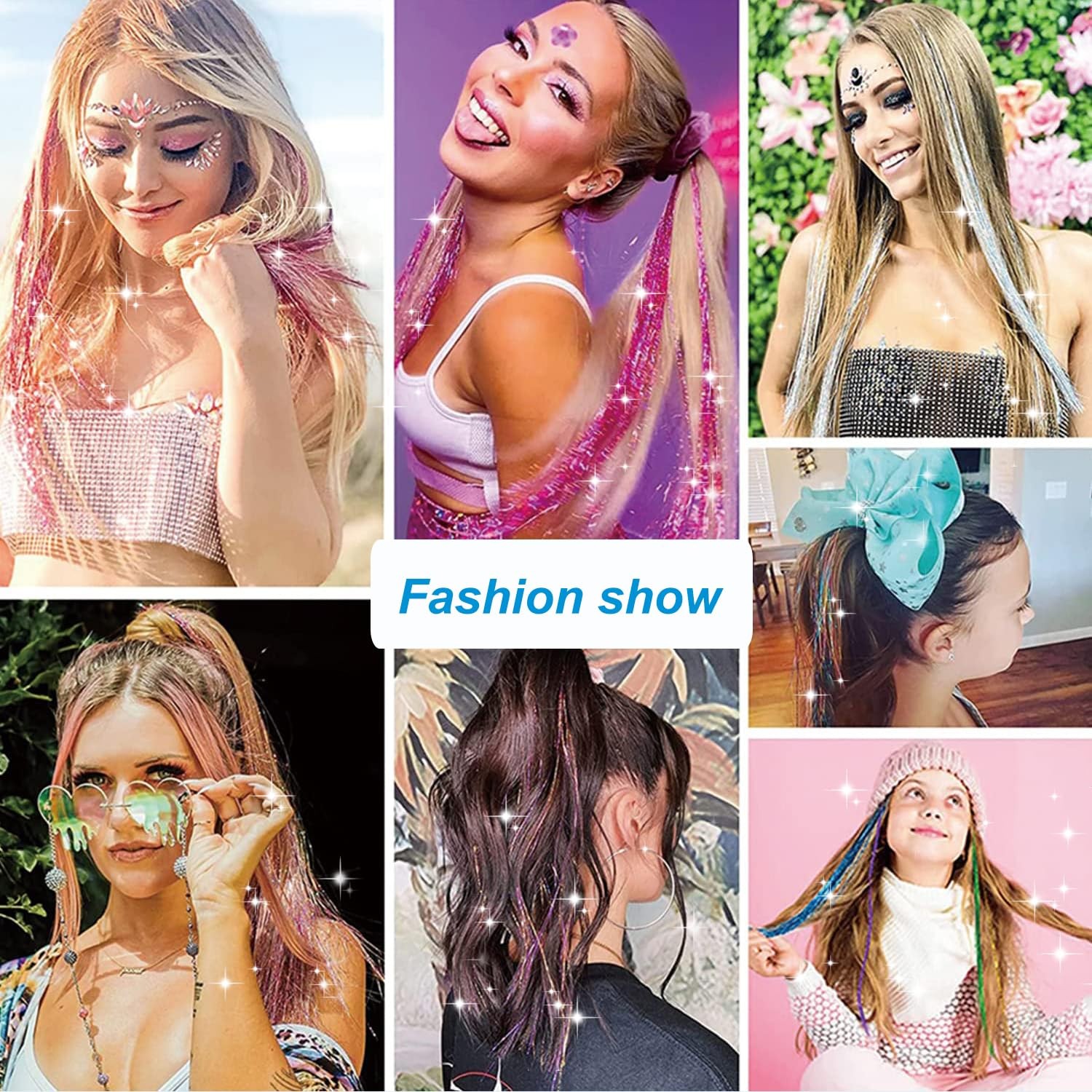18pcs Hair Tinsel Clip in Kit Glitter 18pcs, Colorful