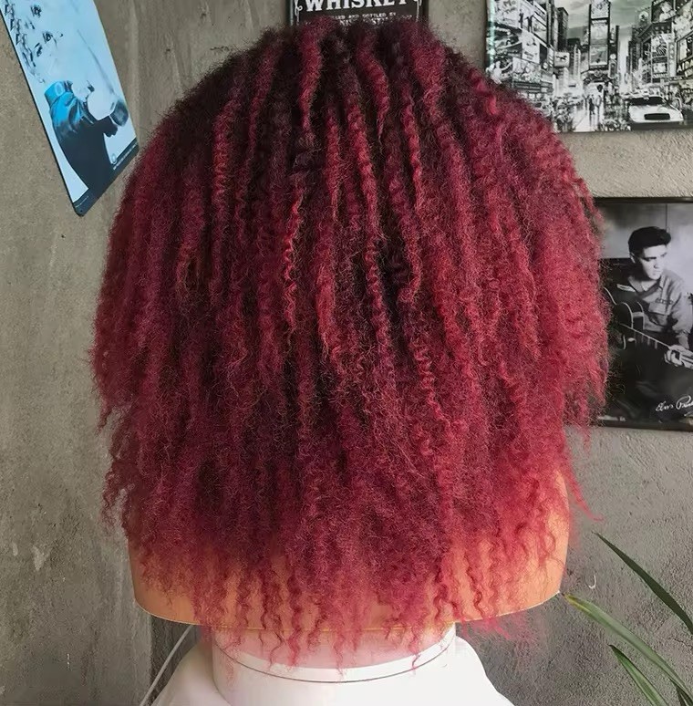Hot! summer Burgundy afro Kinky Curly Headband Wig. Natural Look Synthetic Hair
