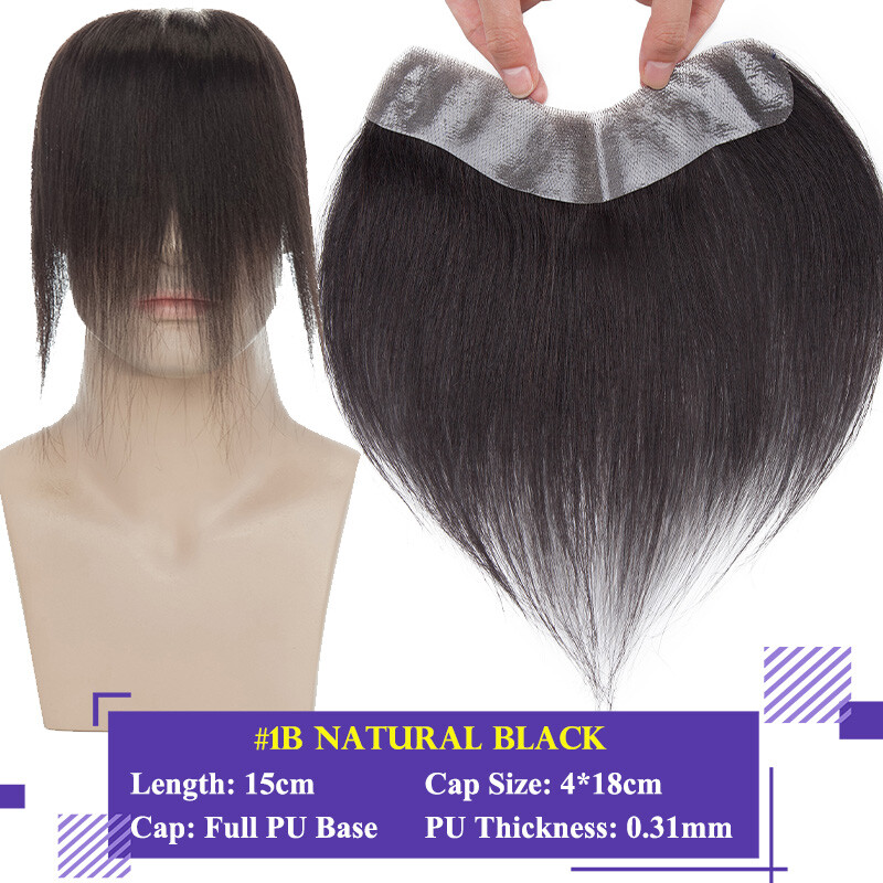 Mens Toupee Forehead Hairline 100% Real Human Hair Replacement Front Hairpiece