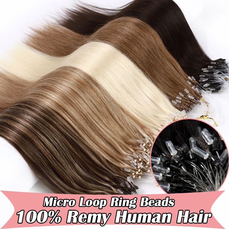 100g Russian 16″-24″ Remy Human Hair Extensions Micro Loop Beads Ring Tip THICK