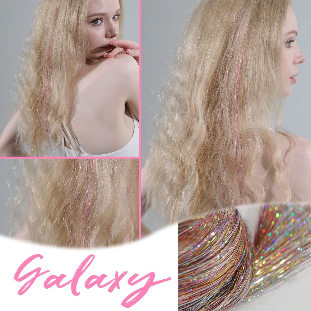 6 Pcs Clip in Hair Tinsle Kit, 19.6 Inch Heat Resistant Glitter Tinsel Hair E…