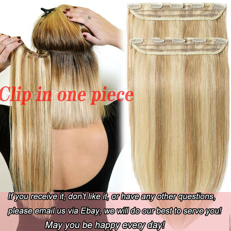 One Piece Clip In 100% Real Remy Human Hair Extensions Full Head Weft Long THICK