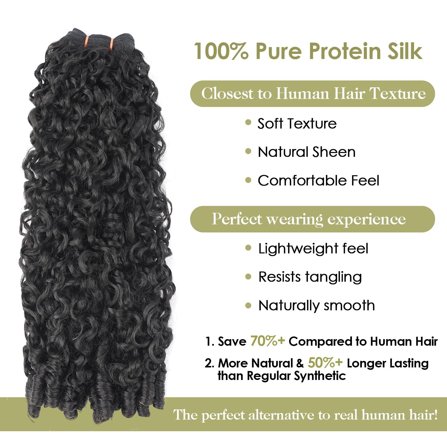 OLQZJZJ Burmese Curly Bundles 8 10 12 Inch Natural Black,100% Pure Protein Fiber