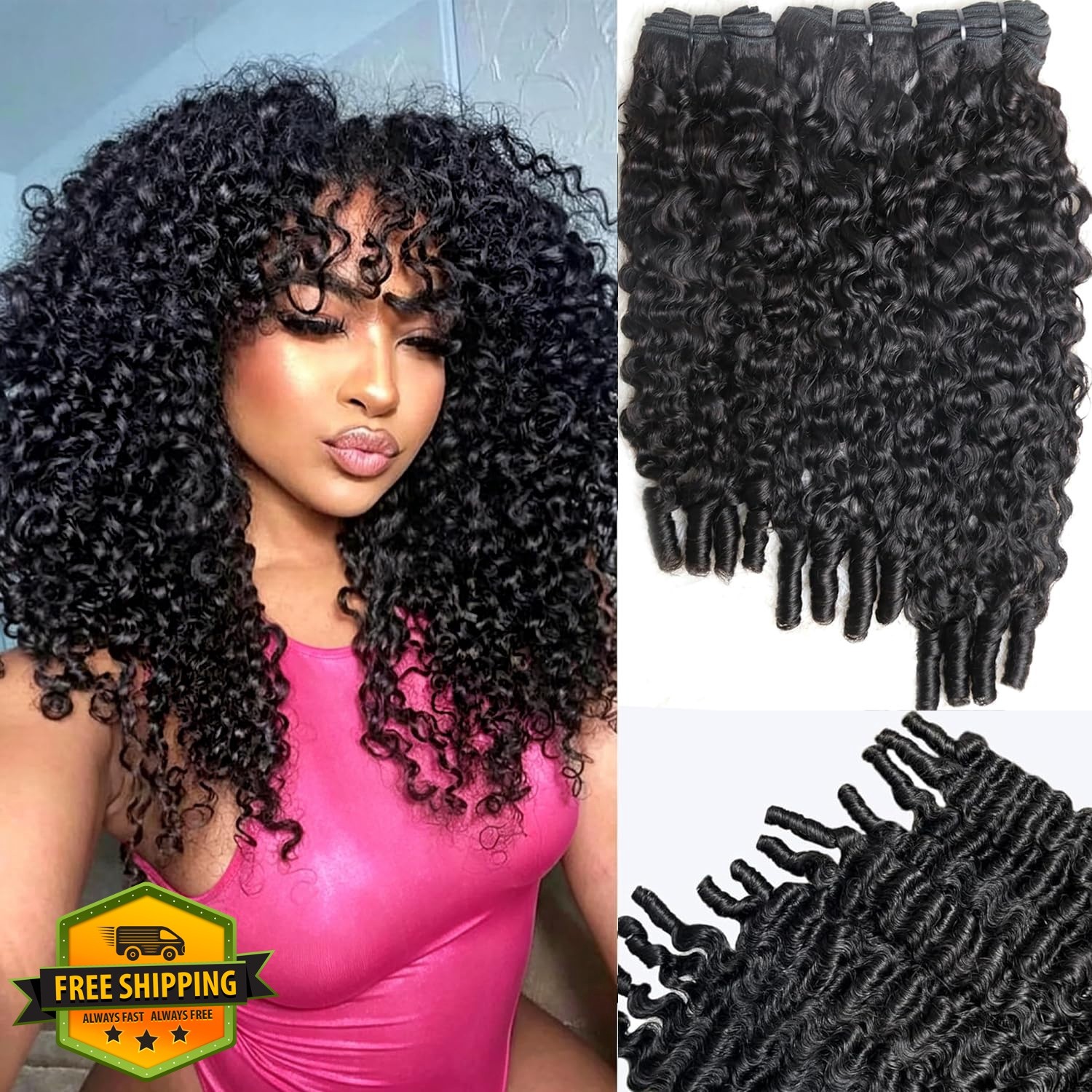 TryRich 3 Bundles 16-20″ Burmese Curly Natural Black