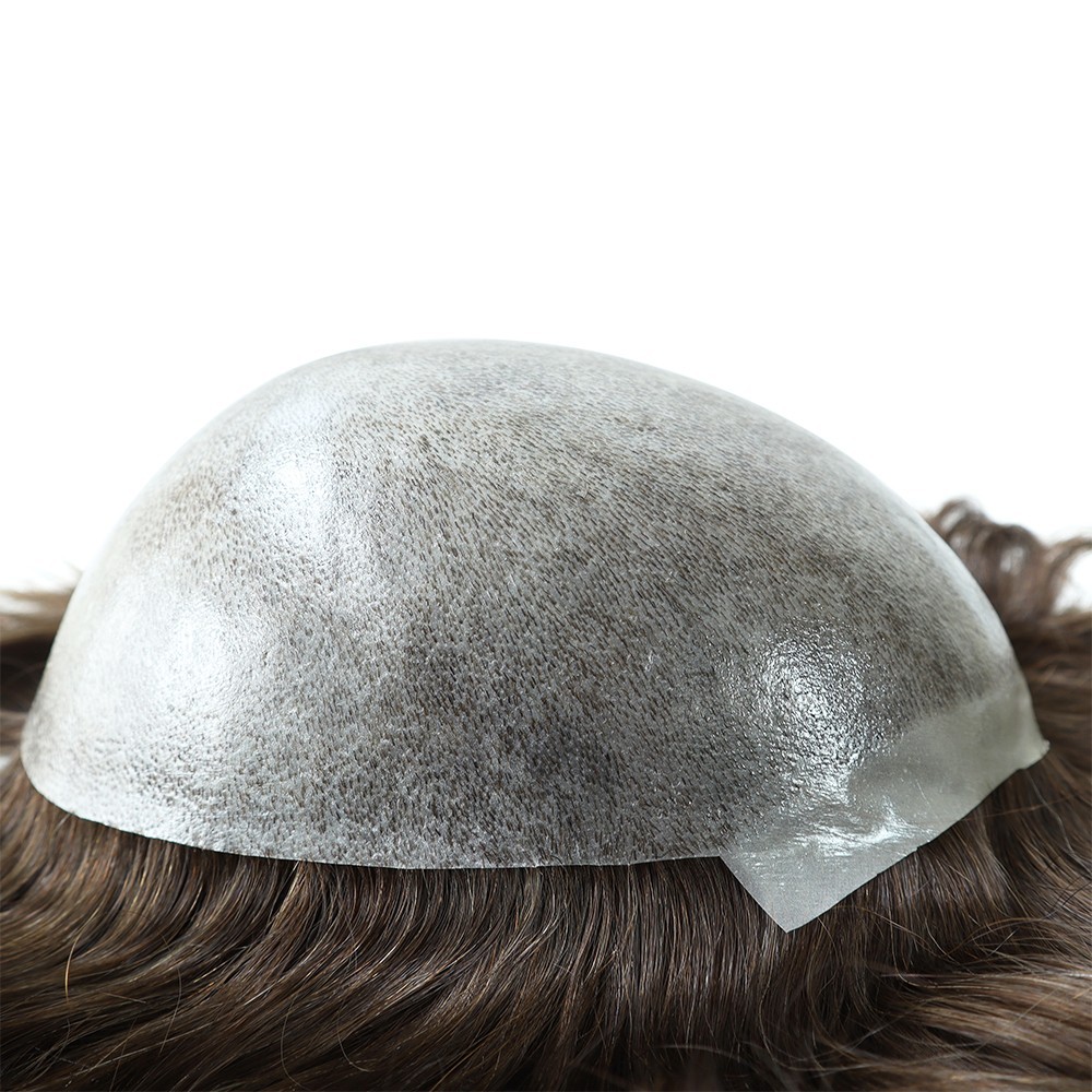 Mens Toupee Full Poly Skin Injected PU Human Hair System Replacement Wig for Men