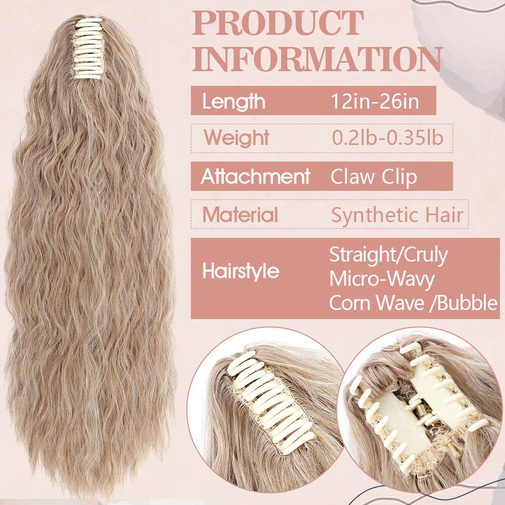 Claw Ponytail Long Curly Pony Tails Clip In Hair Extension Brown Highlight Thick