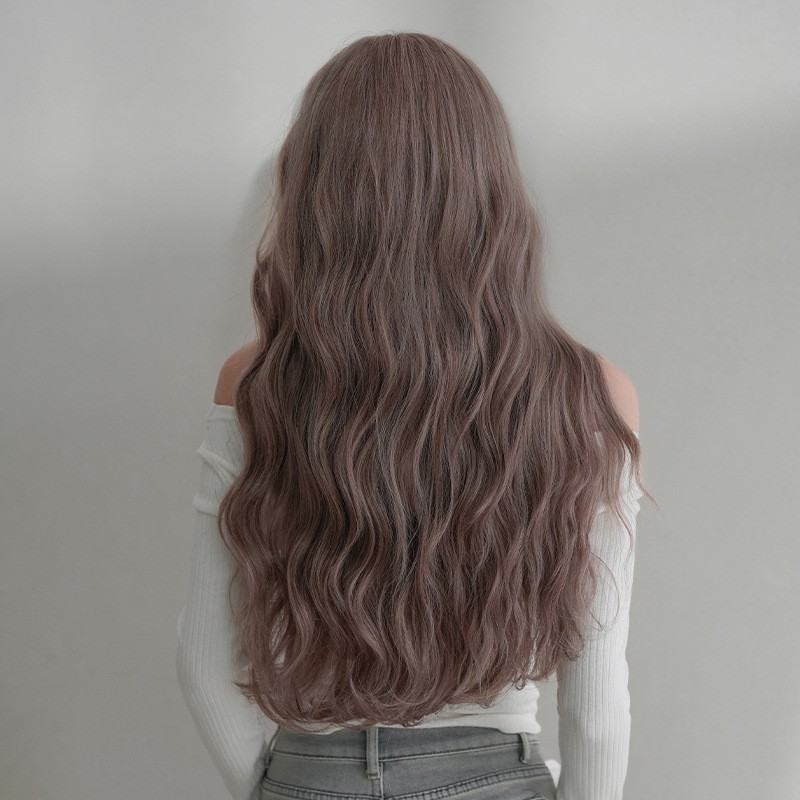Womens Japanese Korean Style Pink Purple Water Wave Long Curly Wig Realistic