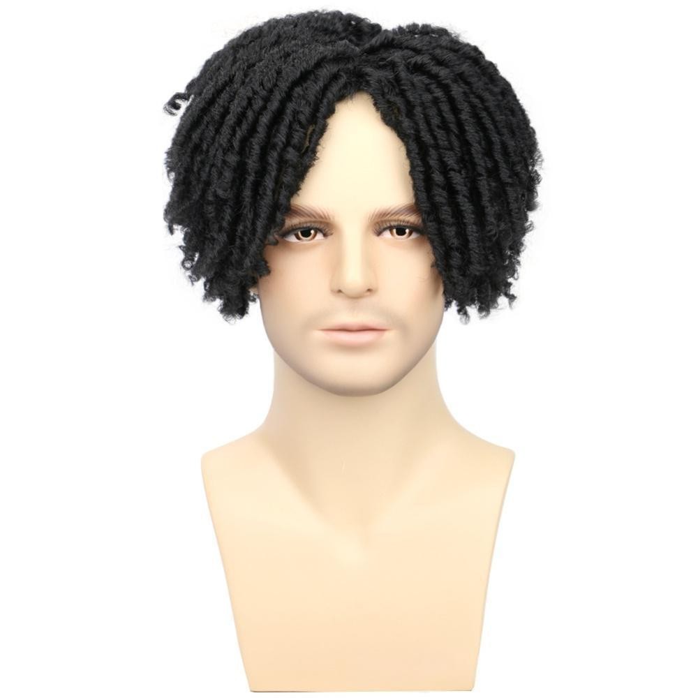 Men’s Synthetic Dreadlocks Toupee, African Twist Curly Hairpiece for Black Men