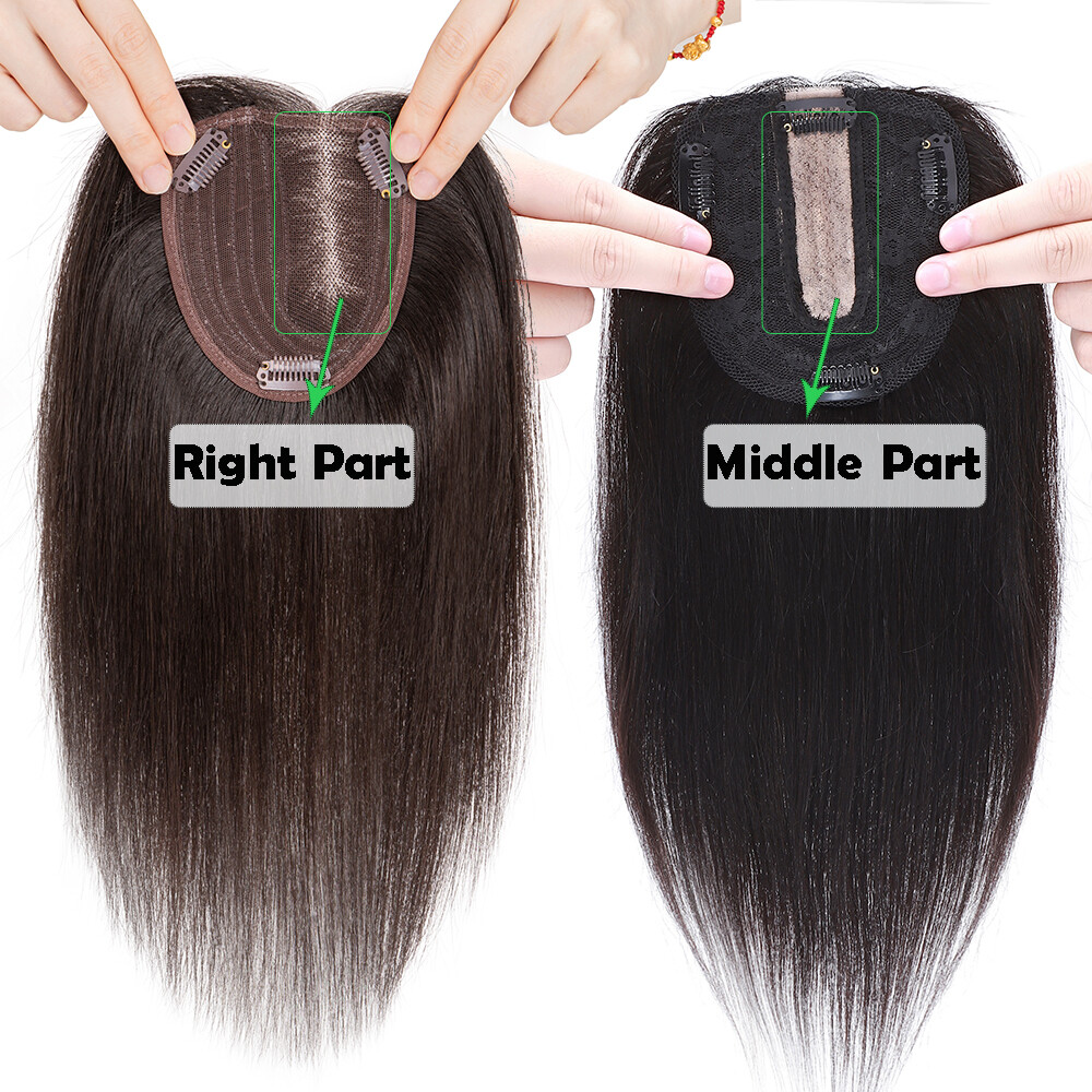 Women Topper Remy Human Hair Clip In Silk Lace Base Top Hairpiece Wigs Side Part