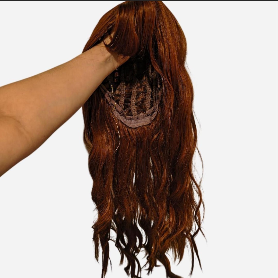 Women’s adult long wavy wig in auburn with classic cap, fashion style