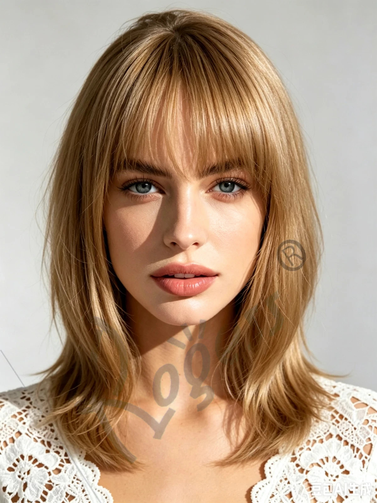 Brown Wavy Shoulder-Length Wig with Bangs Heat Resistant Synthetic Hair5253