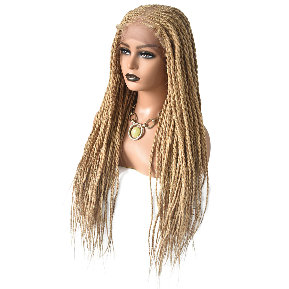 Hand Tied Swiss Lace Front Twist Braids Women Wig Baby Hair Kanekalon Synthetic