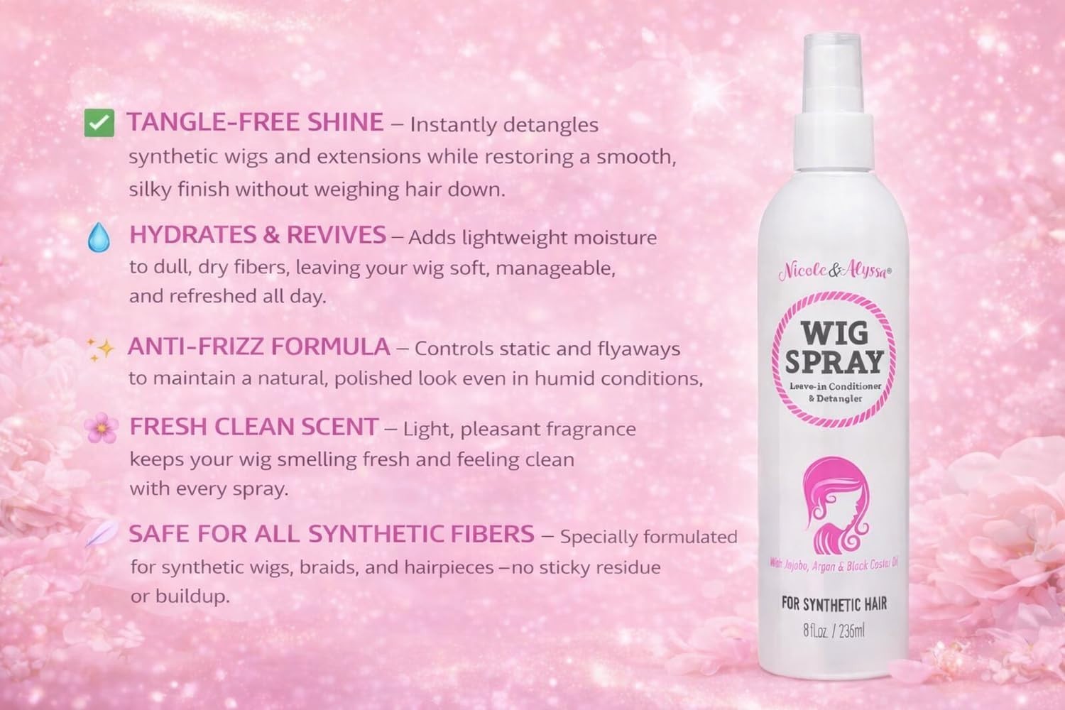Nourishing 8oz Wig Spray with Jojoba & Argan Oil – Revive Your Synthetic Hair