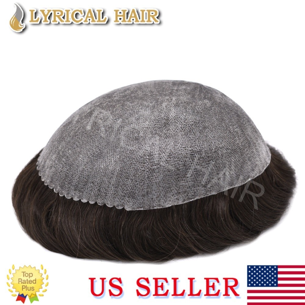 Mens Toupee Full PU Durable Thin Skin Real Human Hair Natural Men’s Hair System
