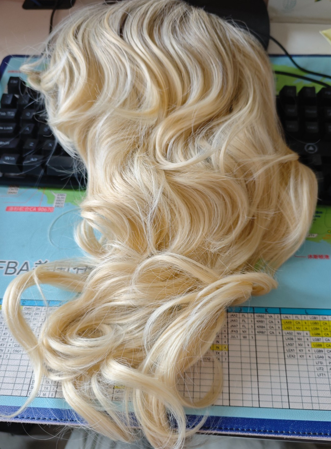Ombre 613 Blonde Short Curly Wavy Shoulder Length Wig with Bangs Heat Resistant