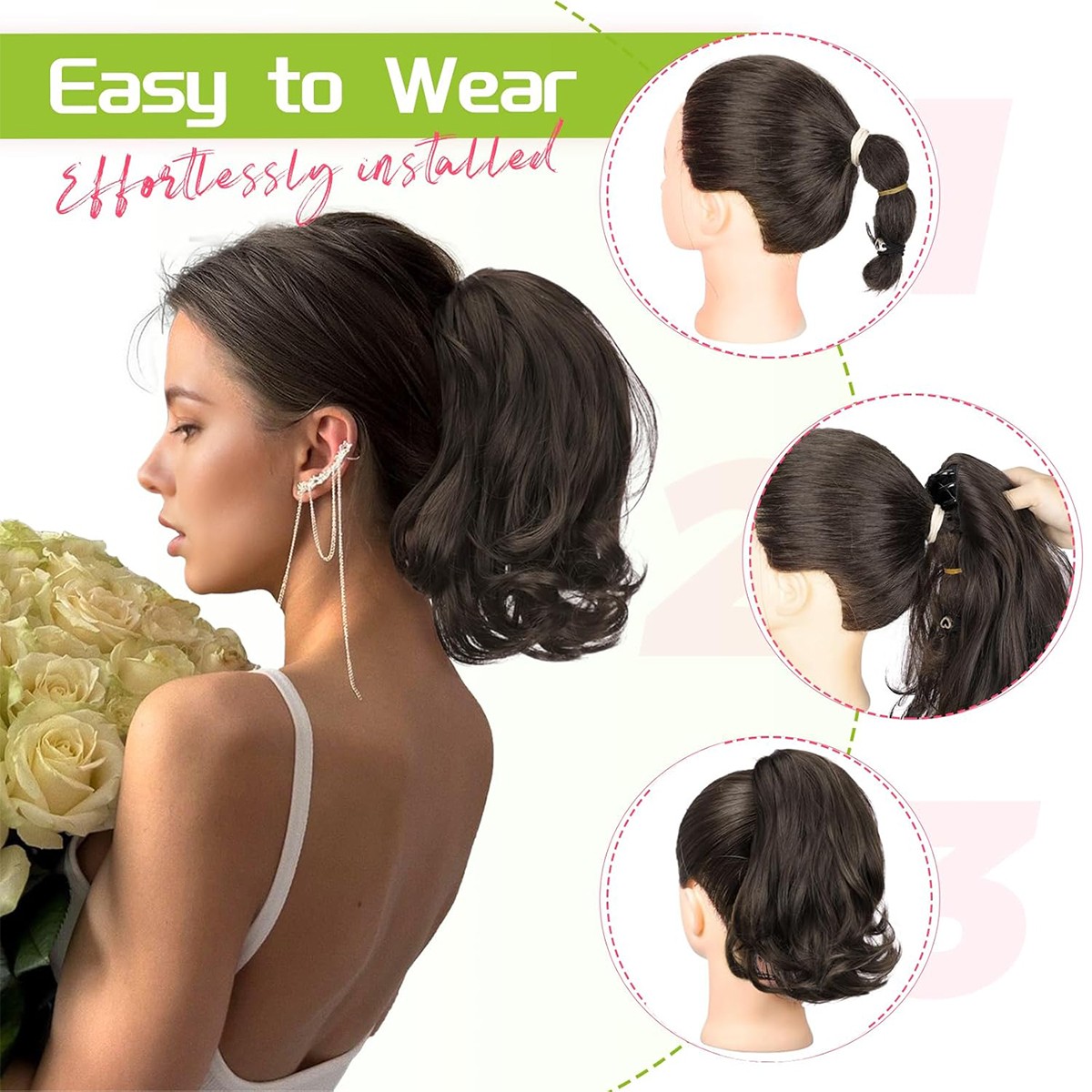 8in Short Ponytail Claw on Clip in Pony Tail Hair One Piece Extensions Messy Bun