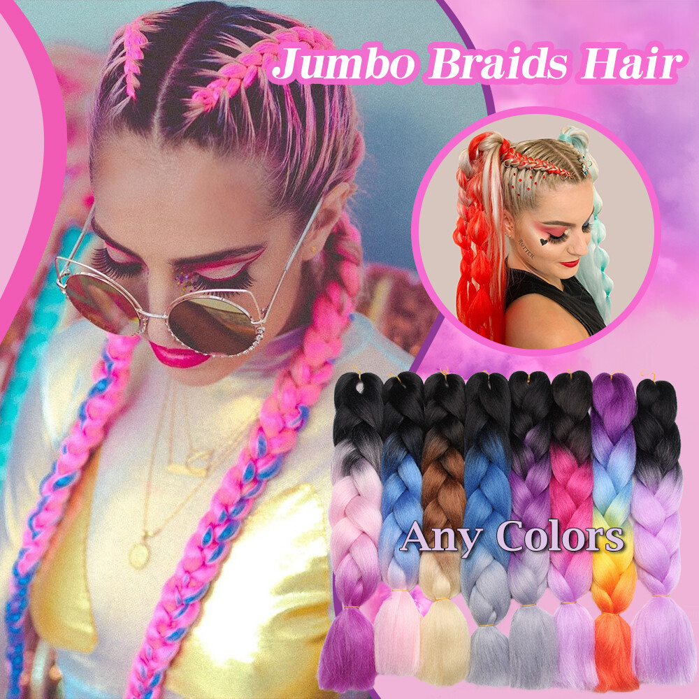 24″ Braiding Ombre Rainbow Jumbo Braids Hair Extensions Synthetic Multi-Color US
