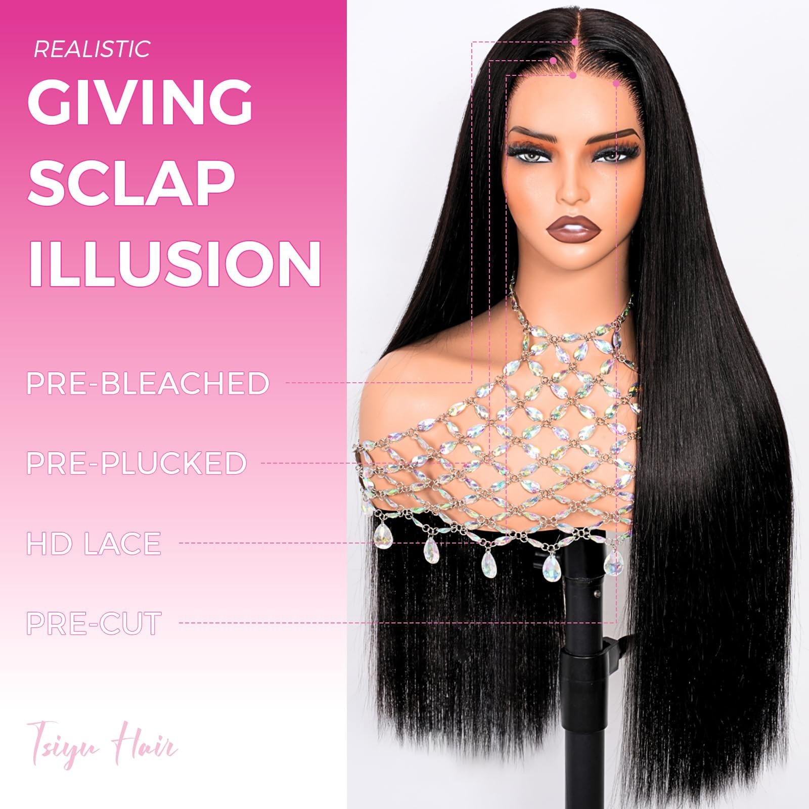 13×6 HD Lace Front Wig Human Hair, Pre-Plucked & Bleached, 200 Density, Glueless