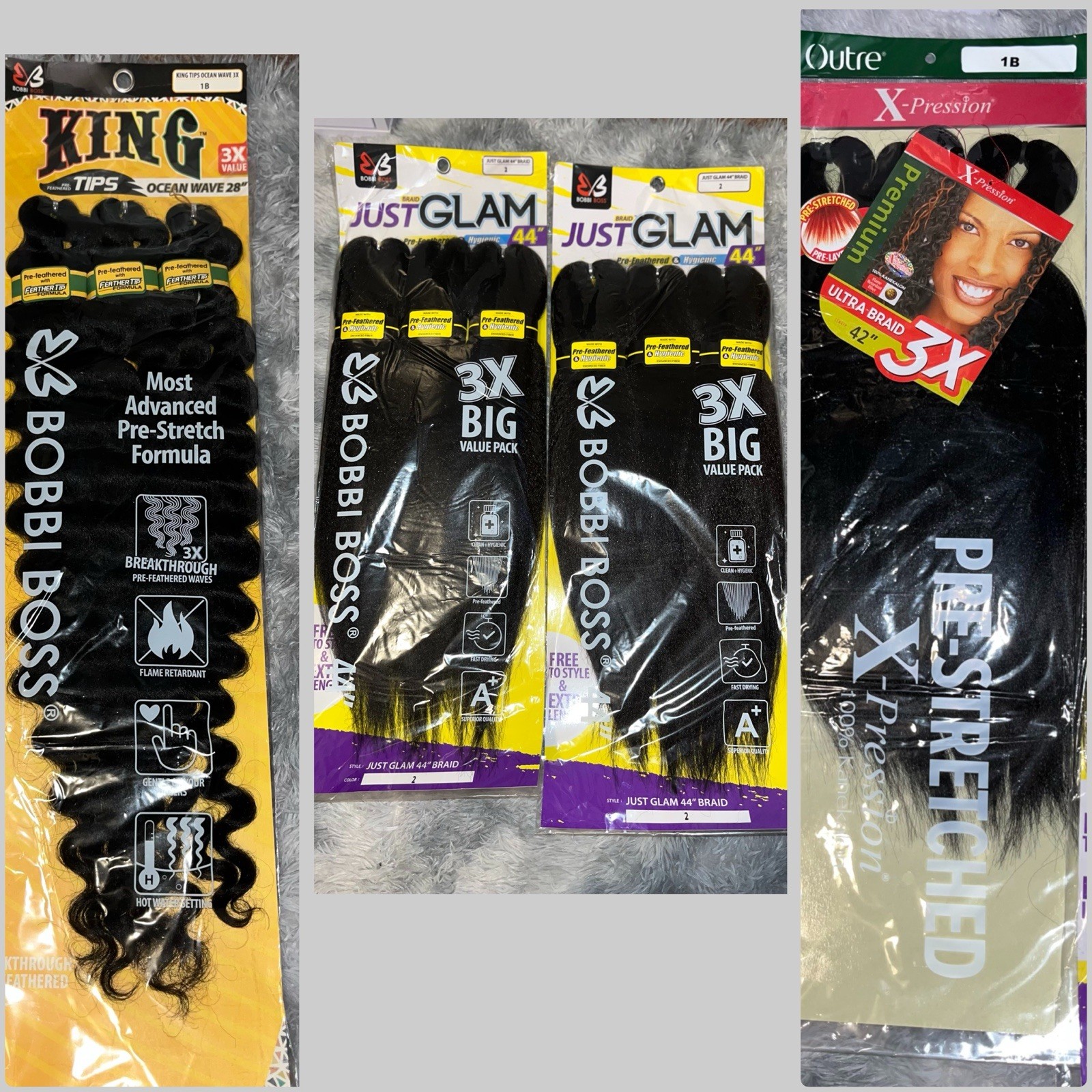 Bobbi Boss & Outre Braiding Hair Bundle New 4 Packs Black 1B & 2