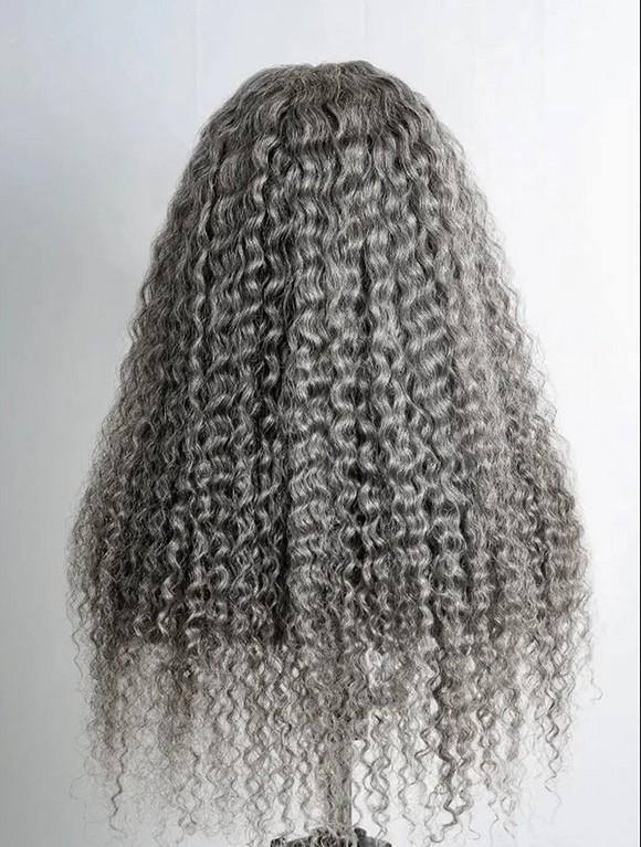 Pepper Gray Curly Wavy 13×4 Lace Front Wigs 100% Human Hair Wigs