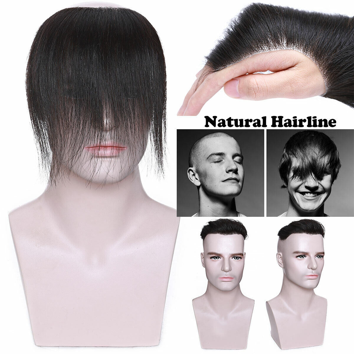 Mens Natural 100% Remy Human Hair Topper Toupee Hairpiece Super Thin Toupee Wigs