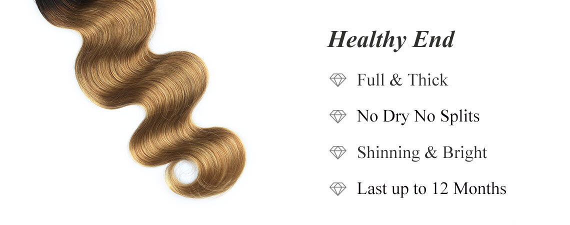 Ombre 1B/27 Body Wave Human Hair 3 Bundles with free part 4 by 4 Lace Closure