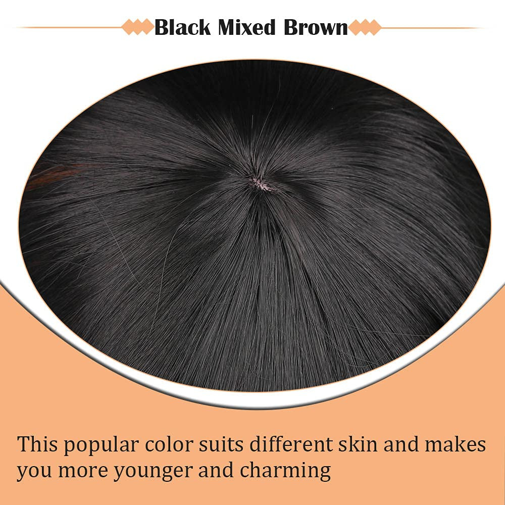 Ucubb Black Mixed Brown Wig for Black Women 14 Inch Short Wavy Hair Wigs Curly