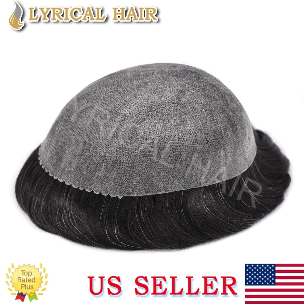Mens Toupee Hairpiece All Poly Human Hair Replacement System Skin PU Wig For Men