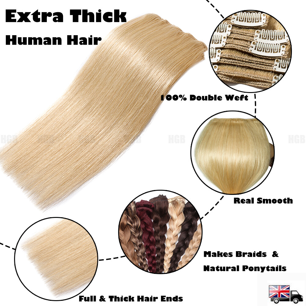 US Double Weft Clip In Real Remy Human Hair Extensions Full Head highlight Thick