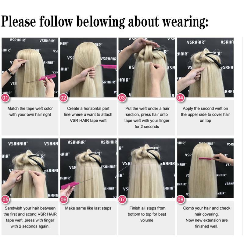 Russian Virgin Tape In Human Hair Extensions Balayage Full Head Straight USPS 50