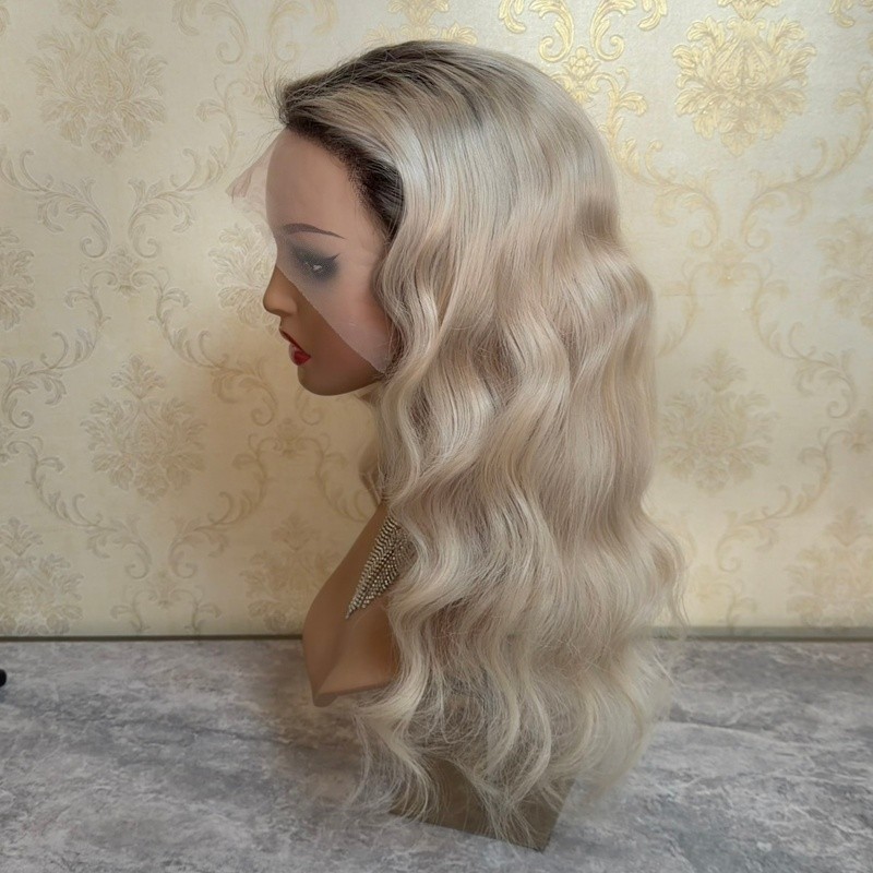 Ombre Platinum Blonde Wave Lace Front Wig Preplucked 100% Human Hair Wig