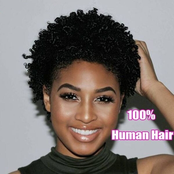 100% Human Hair Short Black Afro Kinky Curly Wigs for Women Soft Natural Hair US