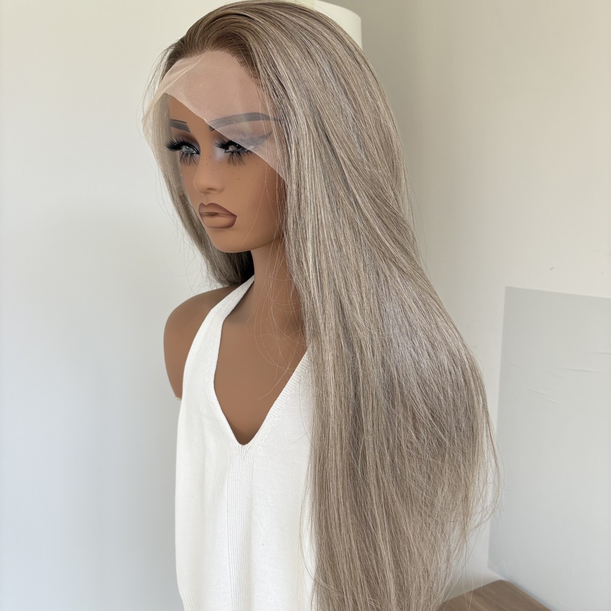 Women Mix Blonde HD Lace Front Wig Synthetic Hair Heat Resistant Long Straight
