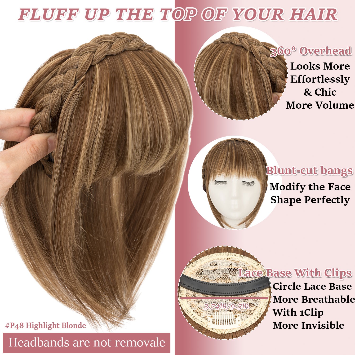 Thick Neat Bangs Toupee for Women Natural Headband with Bangs,Synthetic Hair Wig