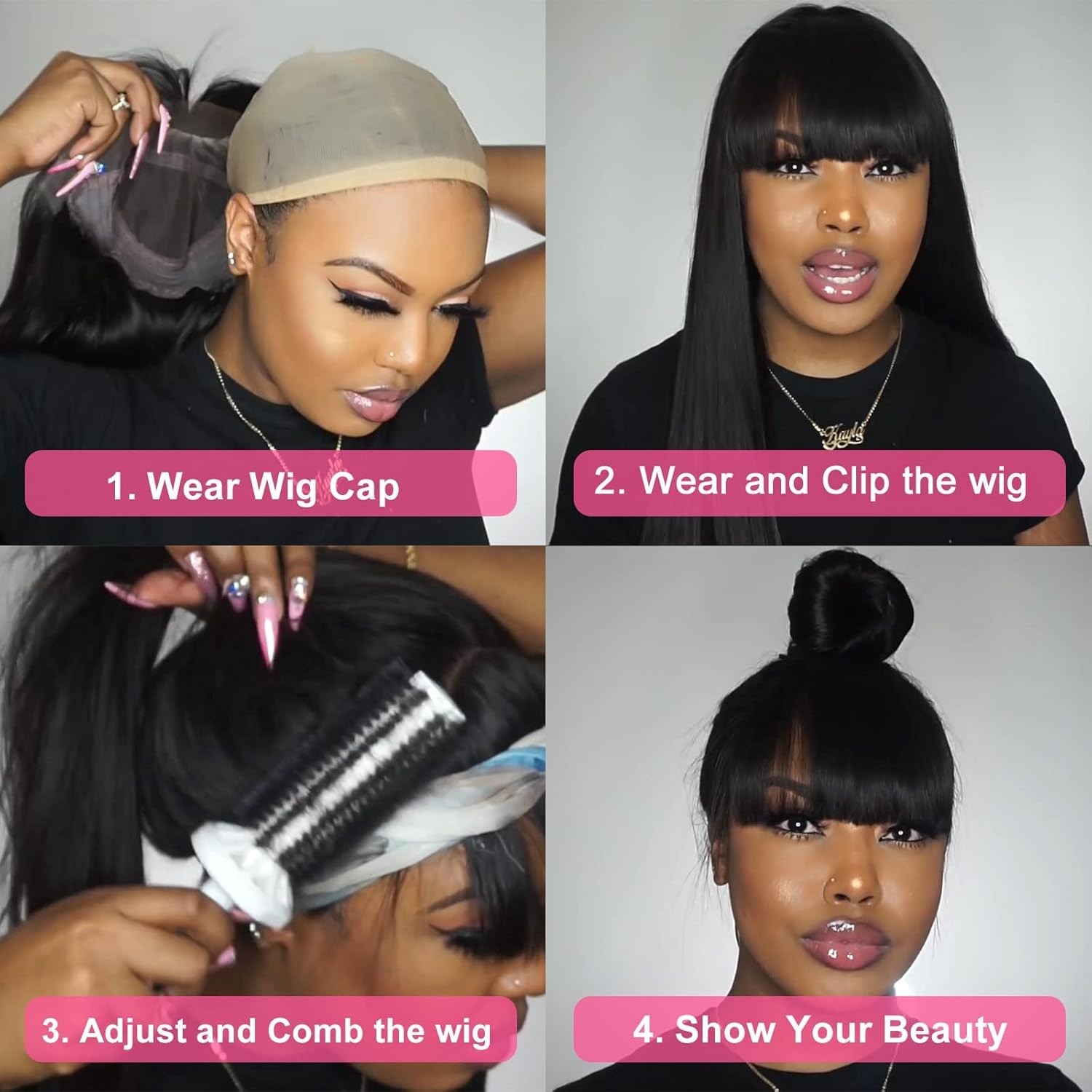 Straight Human Hair Wig With Bang Brazilian VirginHuman Hair None Lace Front Wig