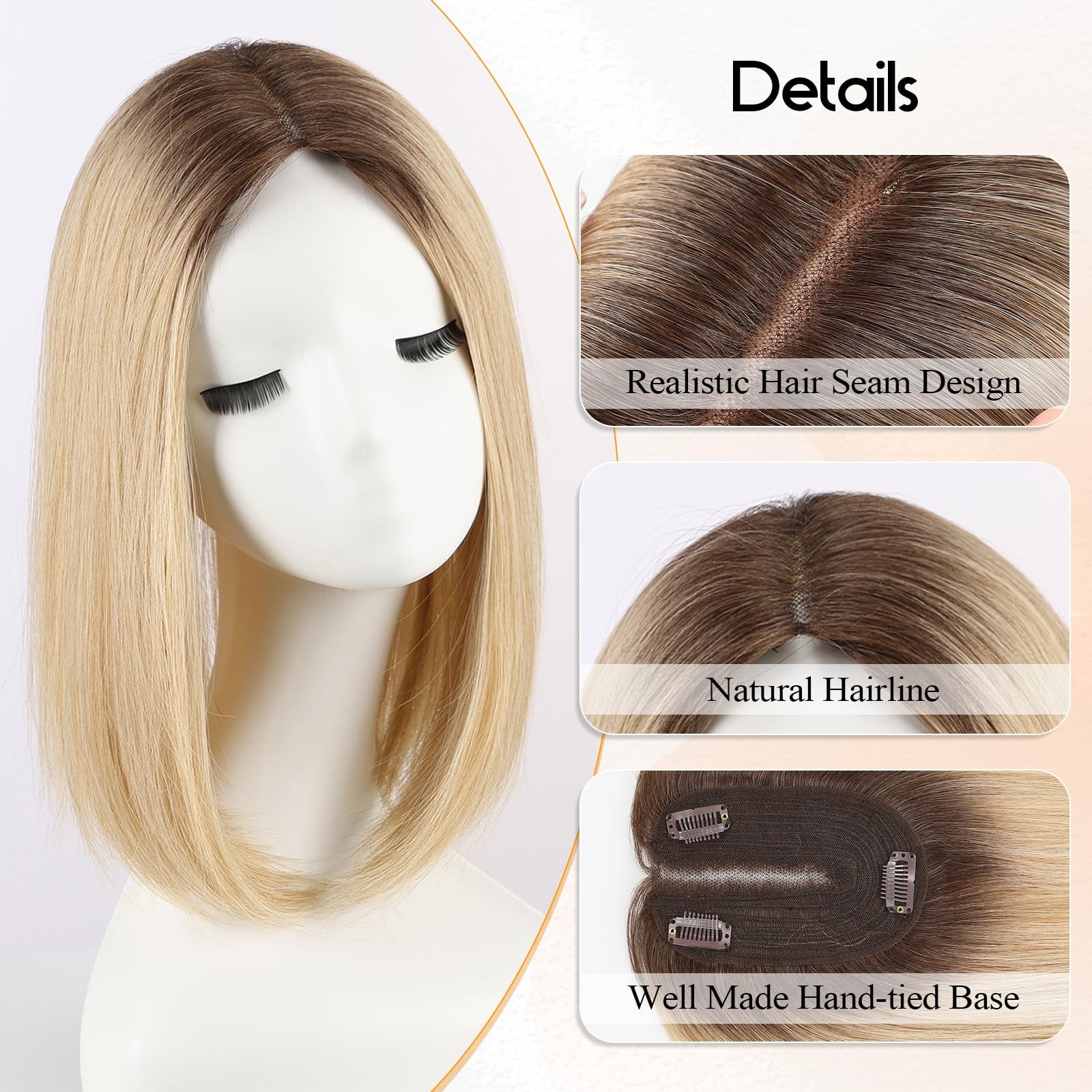 EMMOR 14in Synthetic Hair Topper with 3 Clips 5×3.5 Base Ombre Light Blonde