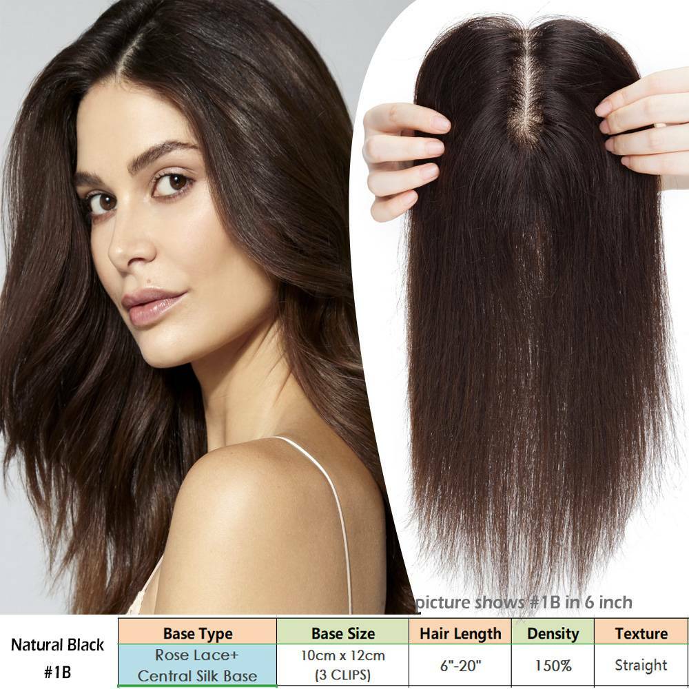 100% Human Hair Woman’s Topper Hairpiece Toupee Wig Black/Brown/Blonde Silk/Mono