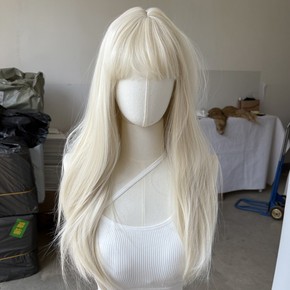 Long Straight Synthetic Hair Costume Wigs With Bangs Platinum blonde Women