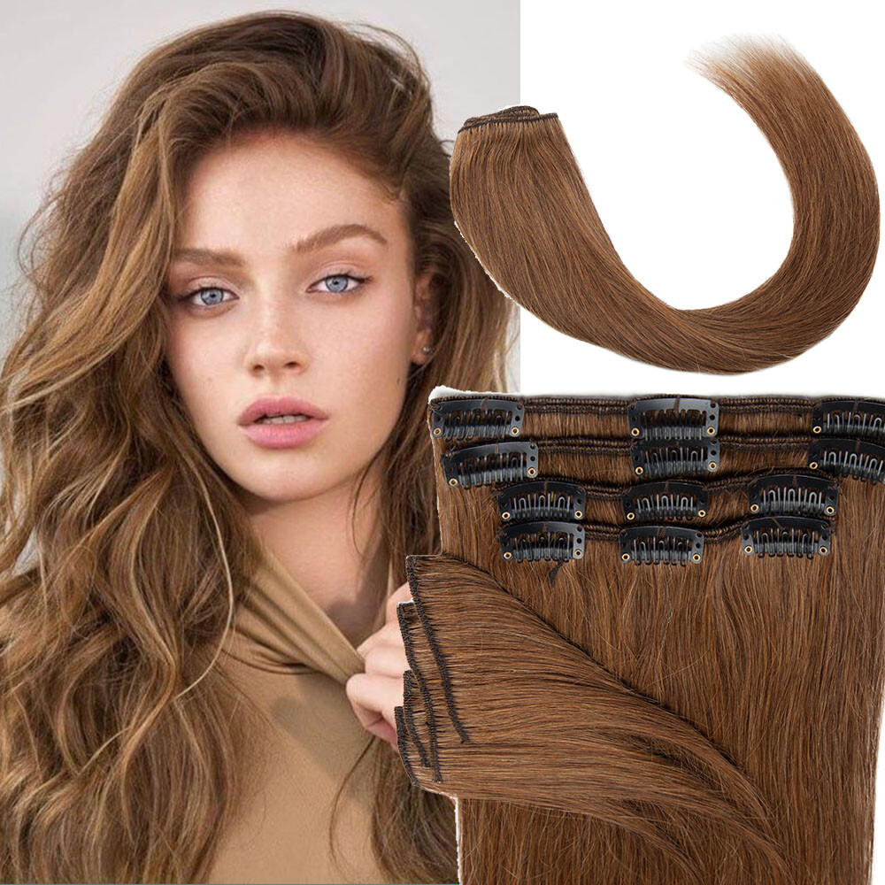 CLEARANCE 100% Human Hair Extensions 8 Pieces Clip In Real Remy Hair FULL HEAD