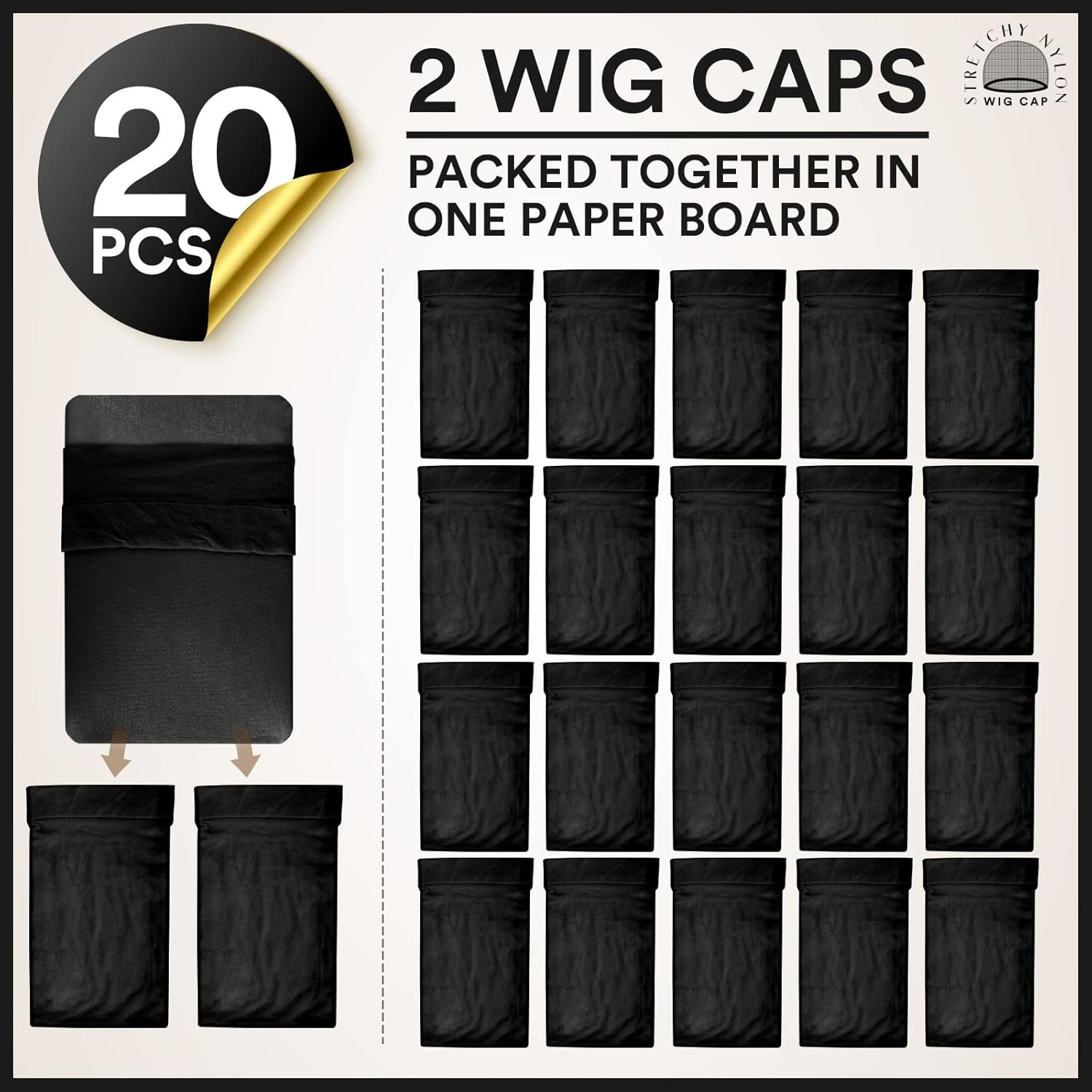 Teenitor Wig Cap,Black Wig Cap 20 Pieces Wig Caps, Black Stocking Caps, Stretchy