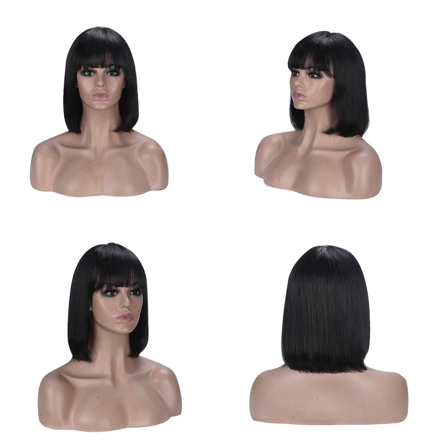Straight Bob Wig Short Bob Wigs Human Hair Wig With Bangs None Lace Front Wigs