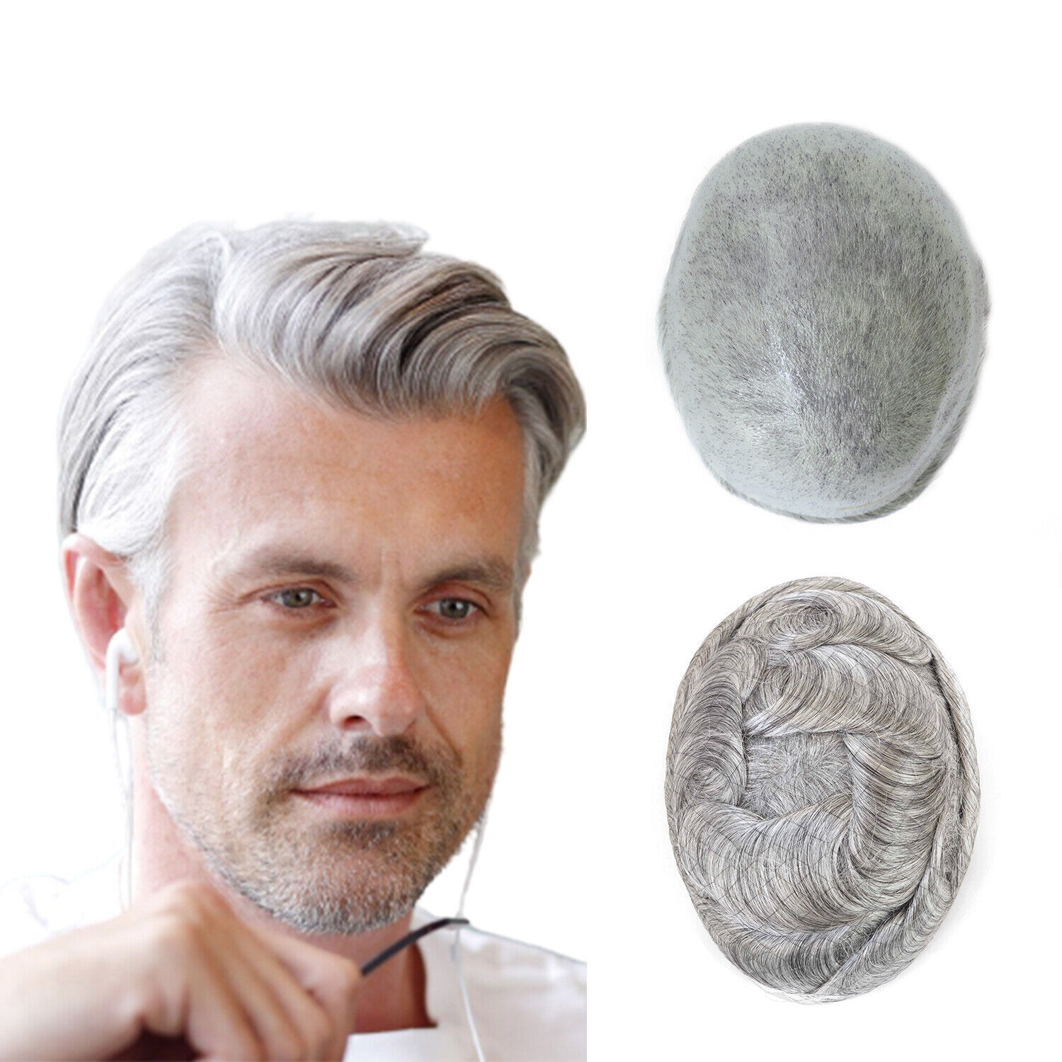 Mens Toupee Human Hair Replacement Full Poly Skin Injected PU System Men Wig